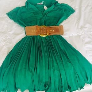 Kelly Green pleated swing dress!